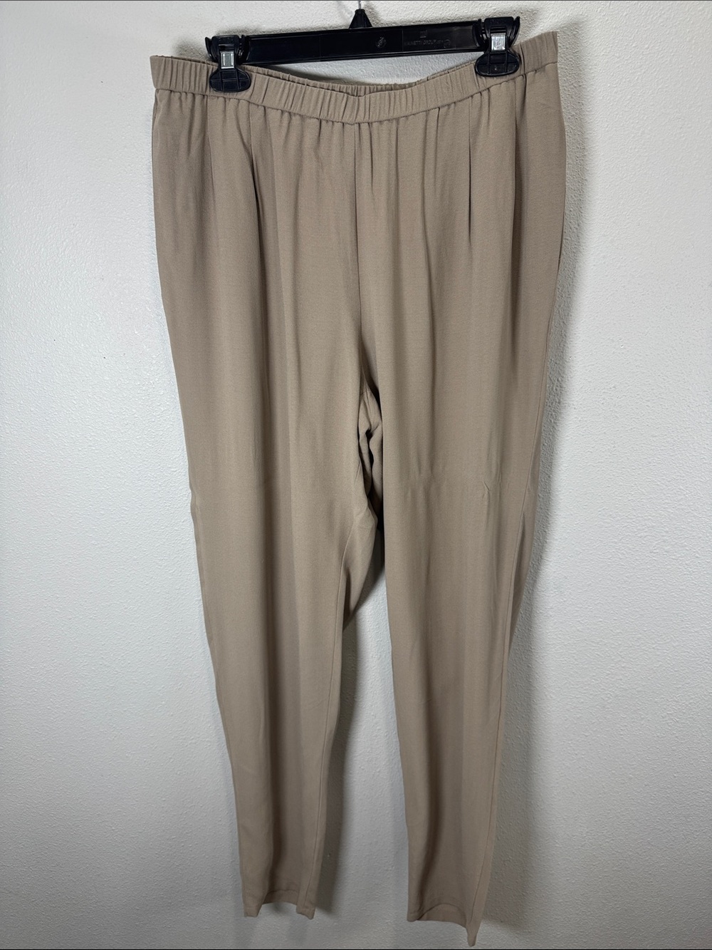 EILEEN FISHER silk Taupe Elastic-Waist Pull-On Pants trousers dress pants